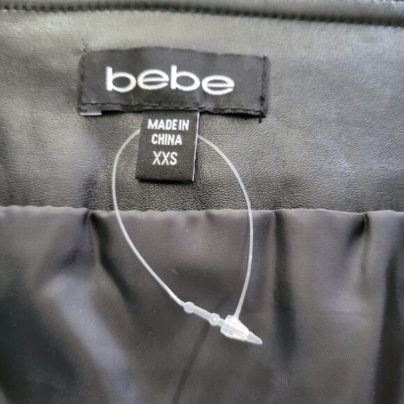 Grunge Edgy Bebe Zip Front Quilted Short Skirt Black Faux Leather XXS - Picture 9 of 9